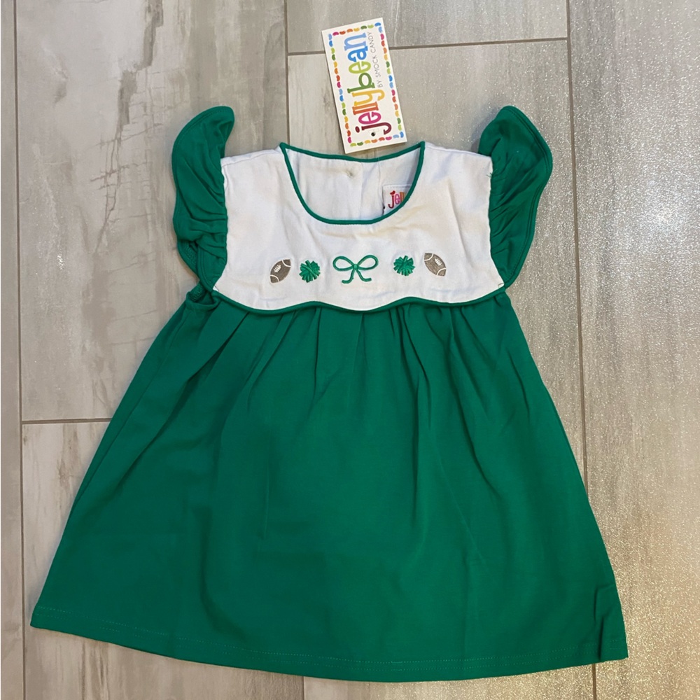 NWT JellyBean Emerald Green Scalloped Team Spirit Flutter Sleeve Dress girls 12M